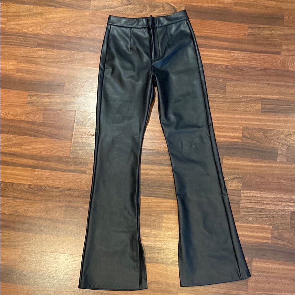 Bershka Black Faux Leather Flare Pants